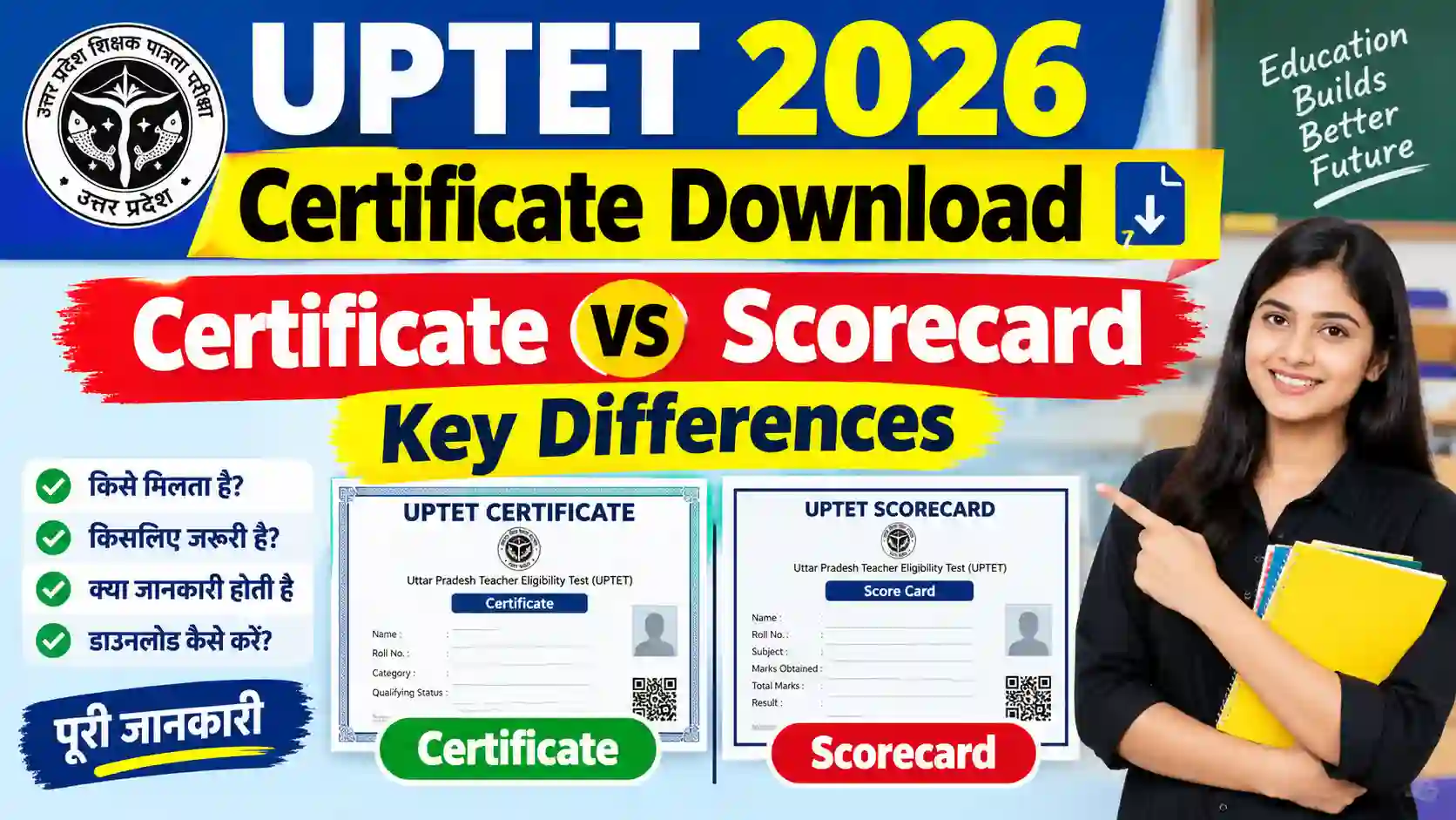 UPTET 2026 Certificate Download: Certificate vs Scorecard: Key Differences