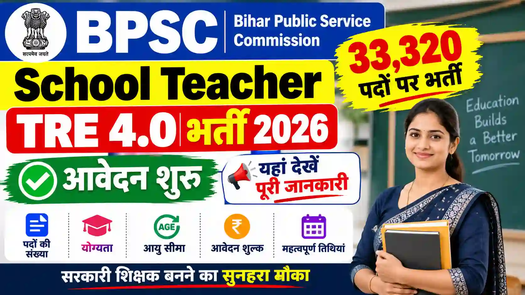 BPSC School Teacher TRE 4.0 Recruitment 2026: 33,320 पदों पर भर्ती, आवेदन शुरू, यहां देखें पूरी जानकारी